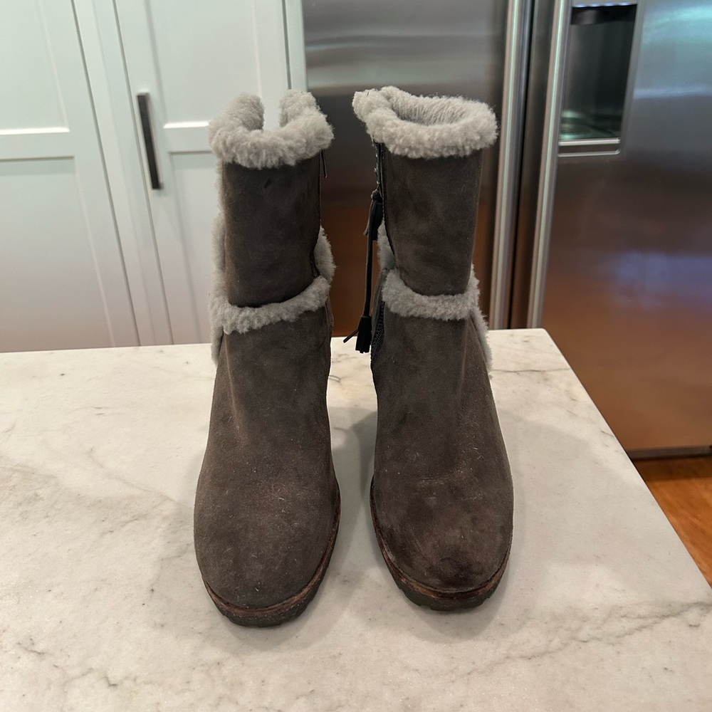 Frye Brown/Gray Shearling Ankle Boots